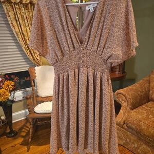 She + Sky Patterned Midi Dress in Tan